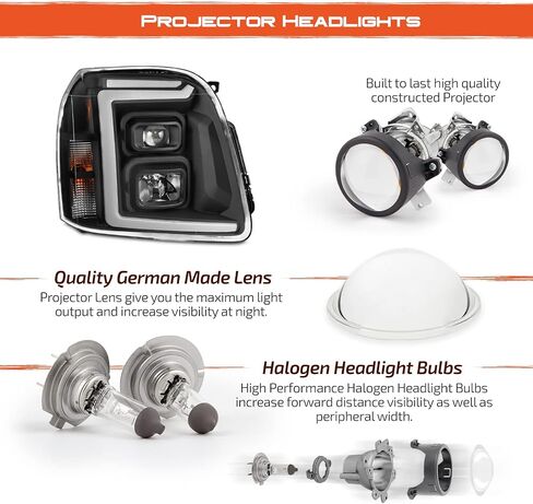 AKKON - Fits 2007-2014 GMC Yukon XL 1500 2500 [LED C-Tube DRL] Projector Black Headlights Headlamp Pair Driver+Passenger in Saudi Arabia