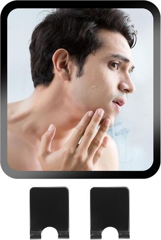 Shower Mirror Anti-Fog Shaving Mirror 7.7 * 6.9 Inch Anti-Fog Shower Mirror Swivel with 2 Razor Holders Bathroom Mirror Shower Accessories Bathroom Accessories. (Black) in Saudi Arabia