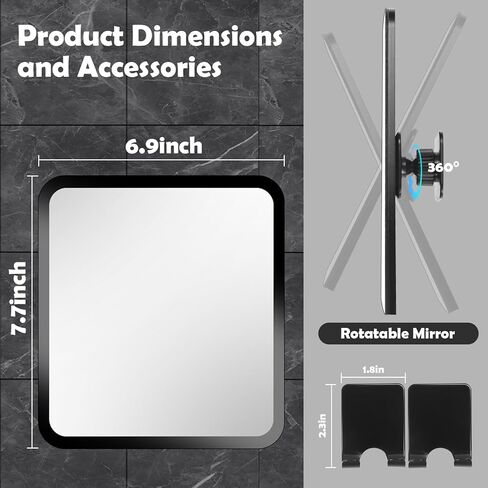 Shower Mirror Anti-Fog Shaving Mirror 7.7 * 6.9 Inch Anti-Fog Shower Mirror Swivel with 2 Razor Holders Bathroom Mirror Shower Accessories Bathroom Accessories. (Black) in Saudi Arabia