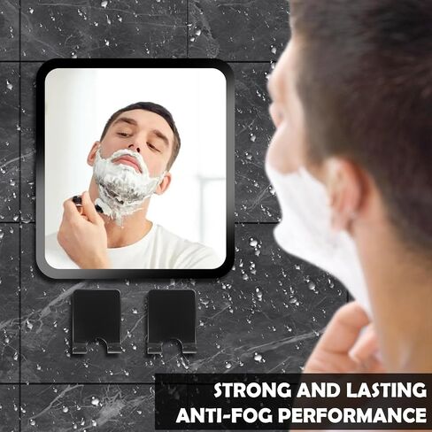 Shower Mirror Anti-Fog Shaving Mirror 7.7 * 6.9 Inch Anti-Fog Shower Mirror Swivel with 2 Razor Holders Bathroom Mirror Shower Accessories Bathroom Accessories. (Black) in Saudi Arabia