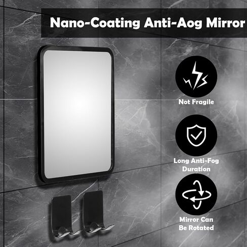 Shower Mirror Anti-Fog Shaving Mirror 7.7 * 6.9 Inch Anti-Fog Shower Mirror Swivel with 2 Razor Holders Bathroom Mirror Shower Accessories Bathroom Accessories. (Black) in Saudi Arabia