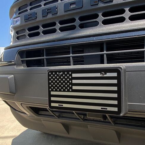 USA Made - Vanity Novelty Thick Brushed Aluminum Monochrome American Flag License Plate + 4 Black License Plate Screws and Keychain - Car Tag in Kuwait