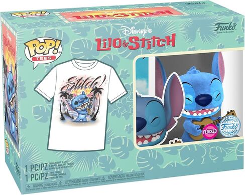 Funko Pop! &Tee: Lilo and Stitch - Ukelele Stitch (Flocked) - Extra Small - (XS) - T-Shirt - Clothes with Collectable Vinyl Minifigure - Gift Idea - Toys and Short Sleeve Top for Adults Unisex in Saudi Arabia