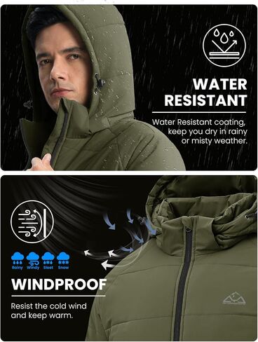 Rdruko Men's Winter Coats Water Resistant Fleece Insulated Warm Windproof Thicken Hooded Jacket in Kuwait