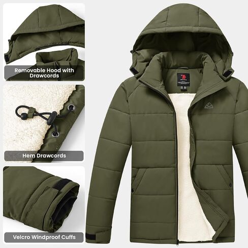 Rdruko Men's Winter Coats Water Resistant Fleece Insulated Warm Windproof Thicken Hooded Jacket in Kuwait