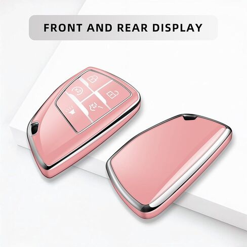 JOYEAR لغطاء مفتاح Chevy Key Fob مع سلسلة مفاتيح متوافقة مع 2022-2025 Silverado 1500 GMC Sierra 1500، 2024-2025 Silverado Sierra 2500HD 3500HD ملحقات السيارة (فضي وردي، 5 أزرار) in Kuwait