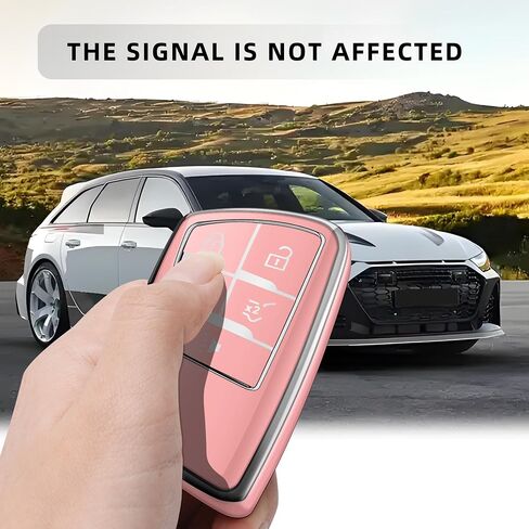 JOYEAR لغطاء مفتاح Chevy Key Fob مع سلسلة مفاتيح متوافقة مع 2022-2025 Silverado 1500 GMC Sierra 1500، 2024-2025 Silverado Sierra 2500HD 3500HD ملحقات السيارة (فضي وردي، 5 أزرار) in Kuwait