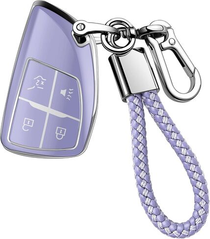JOYEAR لغطاء مفتاح Chevy Key Fob مع سلسلة مفاتيح متوافقة مع 2022-2025 Silverado 1500 GMC Sierra 1500، 2024-2025 Silverado Sierra 2500HD 3500HD ملحقات السيارة (فضي وردي، 5 أزرار) in Kuwait