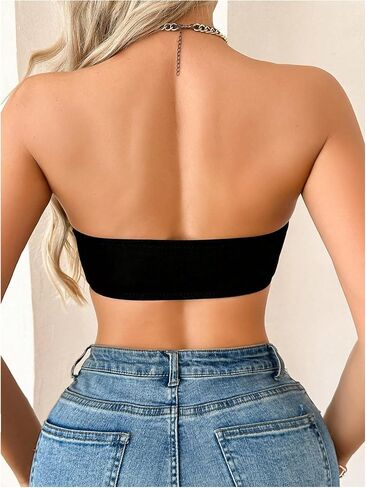 MakeMeChic Women's Front Closure Strapless Bandeau Bra Knitted Wireless Everyday Bras in Saudi Arabia