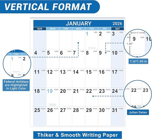 تقويم حائط 2025 - تقويم 12 شهرًا 2025، يناير 2025 - ديسمبر 2025، 12 بوصة × 17 بوصة، تقويم 2025 مع غلاف حلزوني، كتل كبيرة، ورق ممتاز، ملون in Kuwait