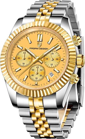 ساعات CEYADG Pagani Design كرونوغراف للرجال، 40 ملم ساعة يد فاخرة للأعمال، حركة VD53 اليابانية، التاريخ، ذهبي in Kuwait