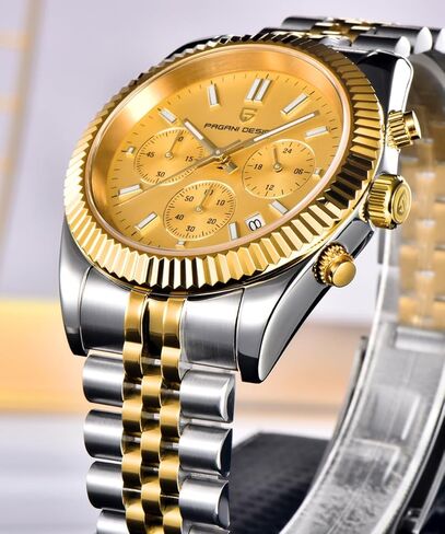 ساعات CEYADG Pagani Design كرونوغراف للرجال، 40 ملم ساعة يد فاخرة للأعمال، حركة VD53 اليابانية، التاريخ، ذهبي in Kuwait