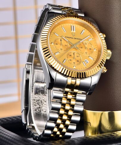 ساعات CEYADG Pagani Design كرونوغراف للرجال، 40 ملم ساعة يد فاخرة للأعمال، حركة VD53 اليابانية، التاريخ، ذهبي in Kuwait