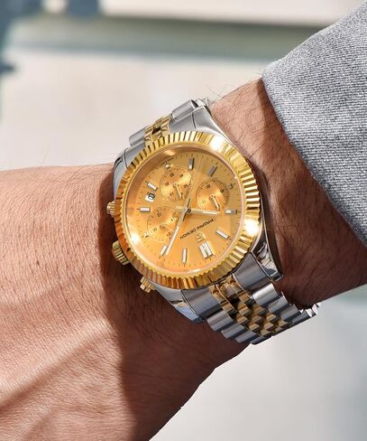 ساعات CEYADG Pagani Design كرونوغراف للرجال، 40 ملم ساعة يد فاخرة للأعمال، حركة VD53 اليابانية، التاريخ، ذهبي in Kuwait