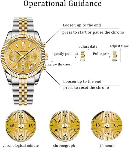 ساعات CEYADG Pagani Design كرونوغراف للرجال، 40 ملم ساعة يد فاخرة للأعمال، حركة VD53 اليابانية، التاريخ، ذهبي in Kuwait