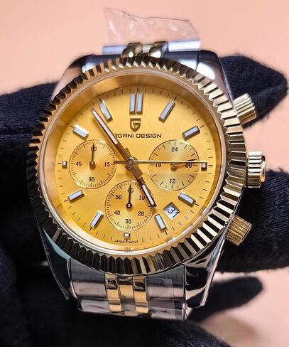 ساعات CEYADG Pagani Design كرونوغراف للرجال، 40 ملم ساعة يد فاخرة للأعمال، حركة VD53 اليابانية، التاريخ، ذهبي in Kuwait