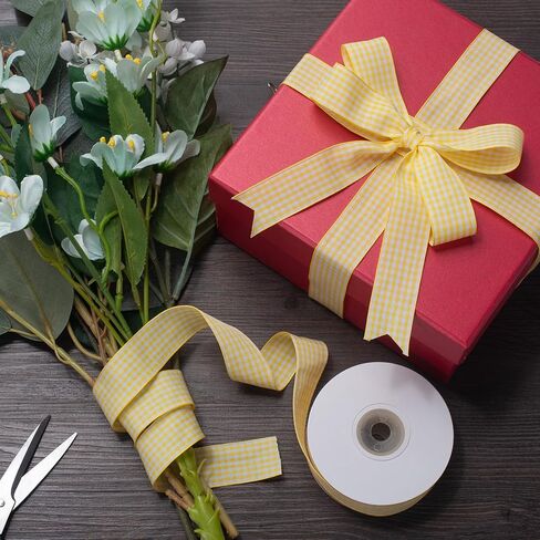 Gingham Ribbon Checkered Ribbon, Red and White Taffeta Plaid Ribbon 1 Inch x 25 Yards, Red Check Wide Ribbon for Gift Wrapping, Picnic, DIY Crafts, Wreath, Wedding, Home Decor in Kuwait