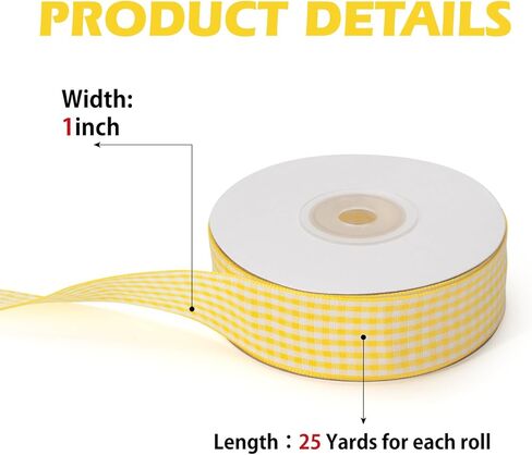 Gingham Ribbon Checkered Ribbon, Red and White Taffeta Plaid Ribbon 1 Inch x 25 Yards, Red Check Wide Ribbon for Gift Wrapping, Picnic, DIY Crafts, Wreath, Wedding, Home Decor in Kuwait