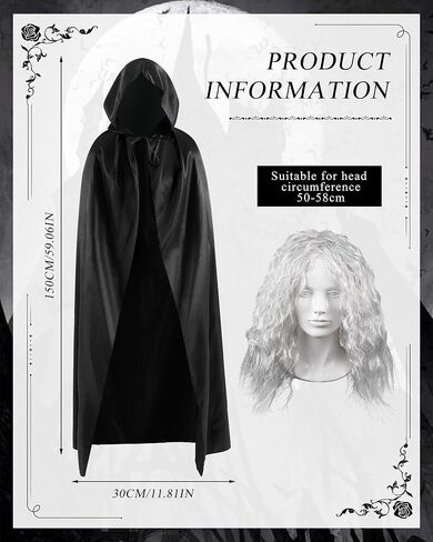 5 Pcs Halloween Witch Costume Old Lady Wig Long Grey Wig Black Cape Witch Nails Nose for Women in Saudi Arabia