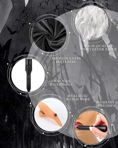 5 Pcs Halloween Witch Costume Old Lady Wig Long Grey Wig Black Cape Witch Nails Nose for Women in Saudi Arabia