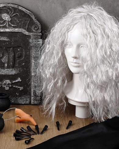 5 Pcs Halloween Witch Costume Old Lady Wig Long Grey Wig Black Cape Witch Nails Nose for Women in Saudi Arabia
