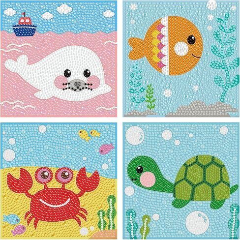 4 حزمة الكرتون 5D مجموعات الفن الماس للأطفال، والحيوانات لطيف DIY اللوحة الفن عدة للأطفال الذين تتراوح أعمارهم بين 4-8-12 مجموعات الفسيفساء، الماس الفن اللوحة الحرفية مجموعات، جوهرة الفن الحفر الكامل الماس النقاط للأطفال الهدايا 6x6In in Kuwait