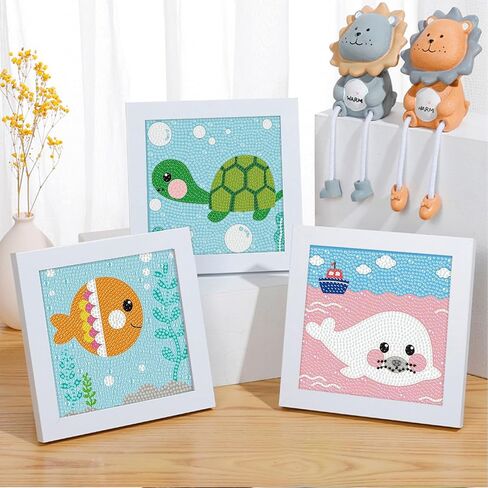 4 حزمة الكرتون 5D مجموعات الفن الماس للأطفال، والحيوانات لطيف DIY اللوحة الفن عدة للأطفال الذين تتراوح أعمارهم بين 4-8-12 مجموعات الفسيفساء، الماس الفن اللوحة الحرفية مجموعات، جوهرة الفن الحفر الكامل الماس النقاط للأطفال الهدايا 6x6In in Kuwait