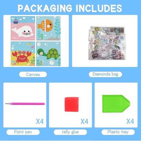 4 حزمة الكرتون 5D مجموعات الفن الماس للأطفال، والحيوانات لطيف DIY اللوحة الفن عدة للأطفال الذين تتراوح أعمارهم بين 4-8-12 مجموعات الفسيفساء، الماس الفن اللوحة الحرفية مجموعات، جوهرة الفن الحفر الكامل الماس النقاط للأطفال الهدايا 6x6In in Kuwait