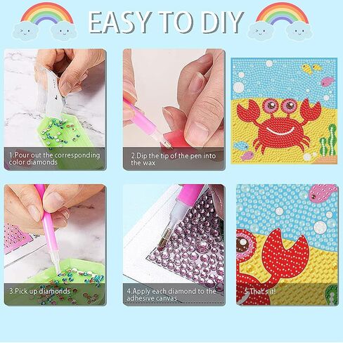 4 حزمة الكرتون 5D مجموعات الفن الماس للأطفال، والحيوانات لطيف DIY اللوحة الفن عدة للأطفال الذين تتراوح أعمارهم بين 4-8-12 مجموعات الفسيفساء، الماس الفن اللوحة الحرفية مجموعات، جوهرة الفن الحفر الكامل الماس النقاط للأطفال الهدايا 6x6In in Kuwait