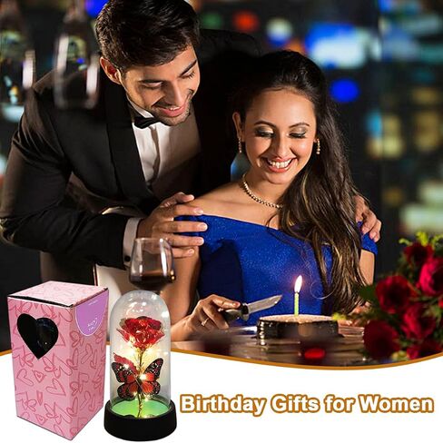 ارتفع إلى الأبد للنساء أمي زوجة، عيد الأم أفكار هدية الورد إلى الأبد، المجرة زهرة الورد تضيء في قبة زجاجية، الورود الأبدية هدايا عيد ميلاد الفراشة للنساء in Kuwait