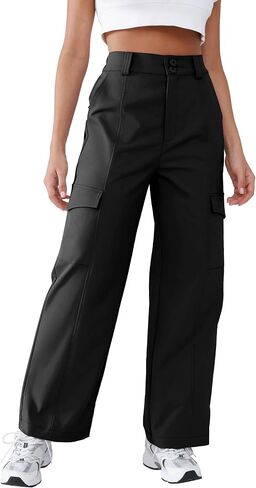 Women's High Waist Cargo Pants Water-Resistant Fabric Hiking Pants Elastic Waistband Patchwork Tailoring Slim-fit in Saudi Arabia