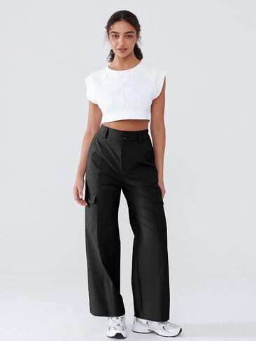 Women's High Waist Cargo Pants Water-Resistant Fabric Hiking Pants Elastic Waistband Patchwork Tailoring Slim-fit in Saudi Arabia