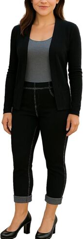 iCantoo/Sun Moda Knit Denim Slim Leg Cuffed Capri Made in USA in Saudi Arabia