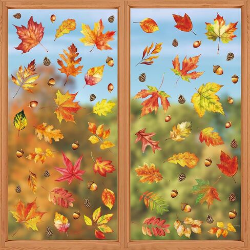 9 Sheets Fall Window Clings Thanksgiving Maple Leaves Cling Autumn Pine Cones Window Decals Autumn Maple Leaf Stickers for Fall Thanksgiving Home Classroom Office Glass Party Decor in Saudi Arabia
