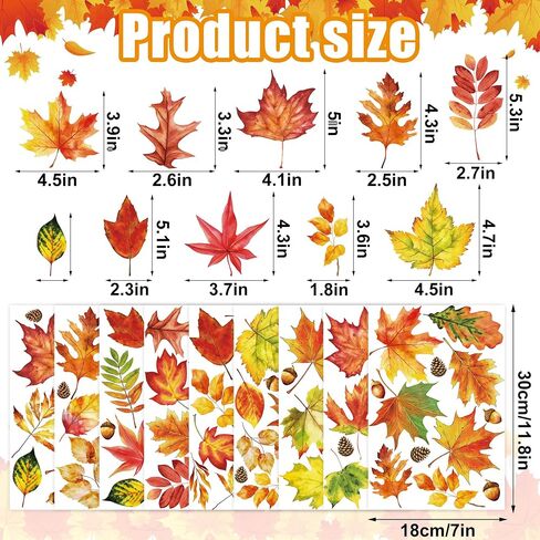9 Sheets Fall Window Clings Thanksgiving Maple Leaves Cling Autumn Pine Cones Window Decals Autumn Maple Leaf Stickers for Fall Thanksgiving Home Classroom Office Glass Party Decor in Saudi Arabia