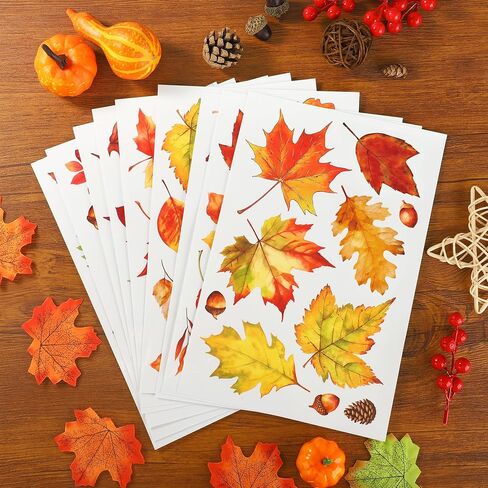 9 Sheets Fall Window Clings Thanksgiving Maple Leaves Cling Autumn Pine Cones Window Decals Autumn Maple Leaf Stickers for Fall Thanksgiving Home Classroom Office Glass Party Decor in Saudi Arabia