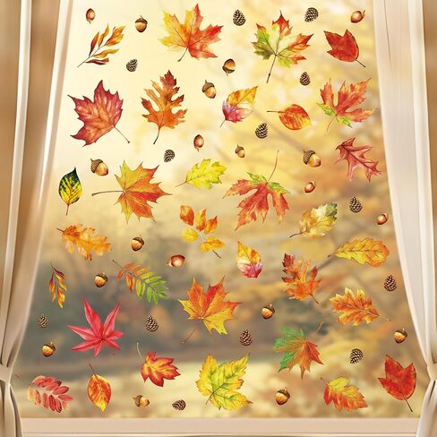 9 Sheets Fall Window Clings Thanksgiving Maple Leaves Cling Autumn Pine Cones Window Decals Autumn Maple Leaf Stickers for Fall Thanksgiving Home Classroom Office Glass Party Decor in Saudi Arabia