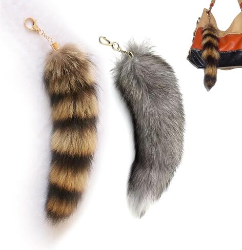 Fur Tail Keychain, Racoon Fox Tail Keyrings, Furry Fox Wolf Cosplay Costumes Tails Handbags Accessories Gifts in Saudi Arabia