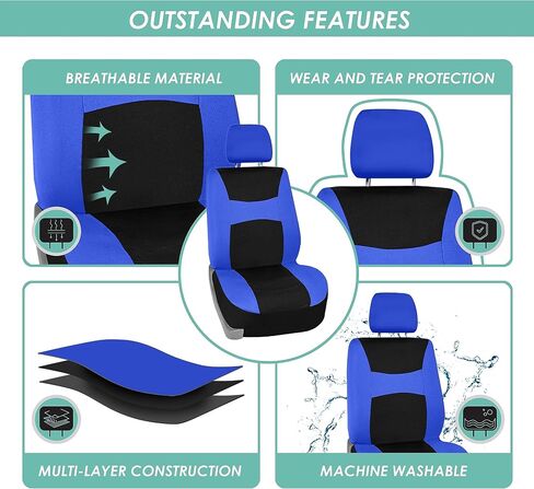 FH Group Universal Car Seat Covers Full Set for SUV Truck Sedan Vans | Waterproof All-Purpose Cloth Seat Cover Set Airbag Compatible Washable Split Bench Protector Interior Upgrade - Black in Saudi Arabia