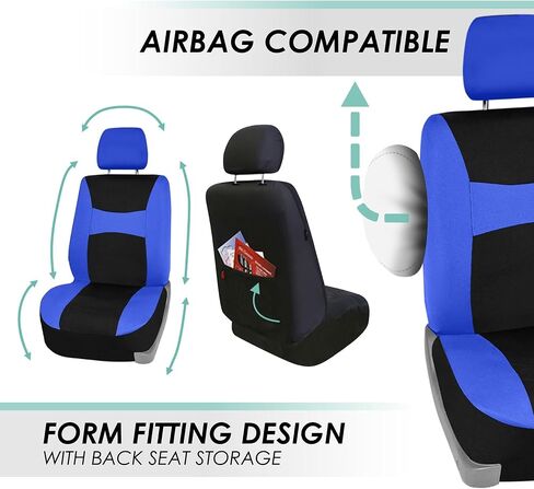 FH Group Universal Car Seat Covers Full Set for SUV Truck Sedan Vans | Waterproof All-Purpose Cloth Seat Cover Set Airbag Compatible Washable Split Bench Protector Interior Upgrade - Black in Saudi Arabia