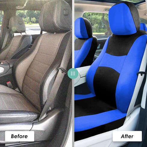 FH Group Universal Car Seat Covers Full Set for SUV Truck Sedan Vans | Waterproof All-Purpose Cloth Seat Cover Set Airbag Compatible Washable Split Bench Protector Interior Upgrade - Black in Saudi Arabia