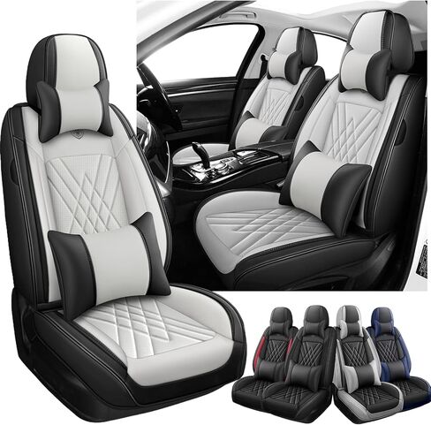 Car Seat Covers Fit for Hyundai Kona 2018-2024, 3D Waist Support & Premium Nappa Leather,Waterproof,Scratch-Resistant(Black Off-White, Full Set with Pillow) in Saudi Arabia