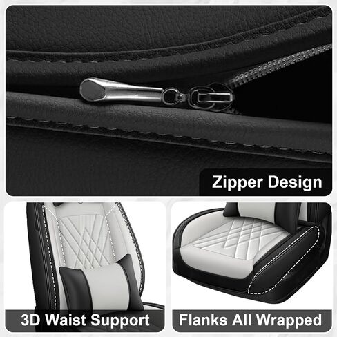 Car Seat Covers Fit for Hyundai Kona 2018-2024, 3D Waist Support & Premium Nappa Leather,Waterproof,Scratch-Resistant(Black Off-White, Full Set with Pillow) in Saudi Arabia