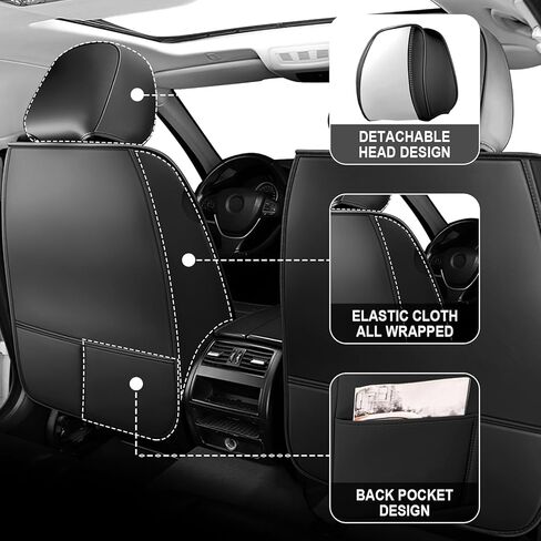 Car Seat Covers Fit for Hyundai Kona 2018-2024, 3D Waist Support & Premium Nappa Leather,Waterproof,Scratch-Resistant(Black Off-White, Full Set with Pillow) in Saudi Arabia