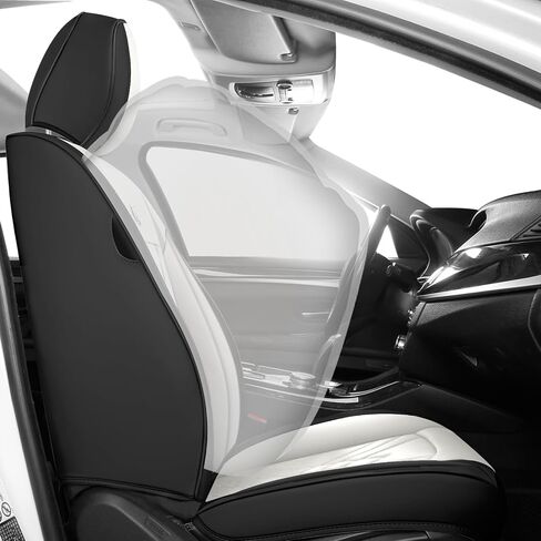 Car Seat Covers Fit for Hyundai Kona 2018-2024, 3D Waist Support & Premium Nappa Leather,Waterproof,Scratch-Resistant(Black Off-White, Full Set with Pillow) in Saudi Arabia