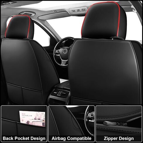 Seat Covers 5 Seats Custom Fit for Chevy Cruze 2008-2019, Standard Waterproof Car Seat Cover, Breathable and Comfortable Leather Cushion Cover, Auto Interior Accessories (Black Red) in Saudi Arabia