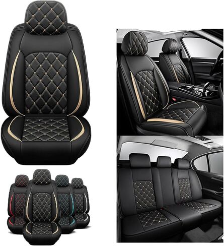 غطاء مقعد السيارة مصنوع من جلد البولي يوريثان مناسب خصيصًا لسيارة Mitsubishi Outlander/Outlander Sport 2011-2023 2024 واقيات وسادة المقعد المصنوعة من الجلد الصناعي المقاومة للماء والقابلة للتنفس (مجموعة كاملة من 5 مقاعد، أسود) in Kuwait
