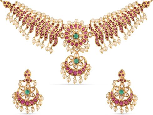 TARINIKA Brass Sreeja Antique Nakshi Choker Necklace Set with Temple Design - Indian Choker Necklace for Women | Perfect for Ethnic occasions | Indian Jewelry Sets for Women in Kuwait