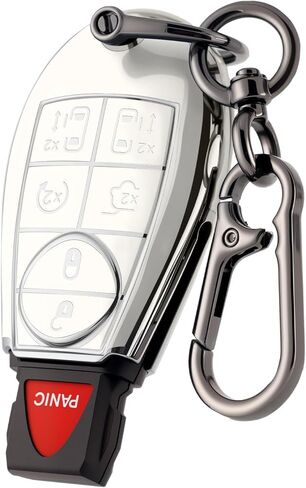 غطاء مفتاح فوب لدودج مع سلسلة مفاتيح، حافظة غطاء مفتاح سيارة ناعمة من البولي يوريثان الحراري لـ 2008-2020 دودج جراند كارافان 2008-2016 ملحقات كرايسلر تاون آند كانتري (أسود) in Kuwait