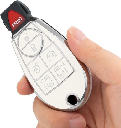 غطاء مفتاح فوب لدودج مع سلسلة مفاتيح، حافظة غطاء مفتاح سيارة ناعمة من البولي يوريثان الحراري لـ 2008-2020 دودج جراند كارافان 2008-2016 ملحقات كرايسلر تاون آند كانتري (أسود) in Kuwait